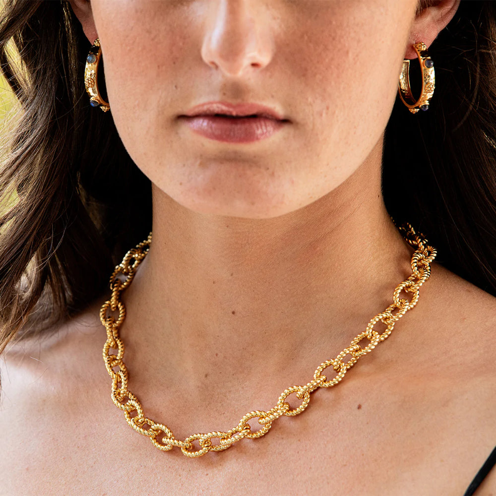 Capucine de Wulf Cleopatra Hoop Earrings- Hammered Gold/Blue Labradorite