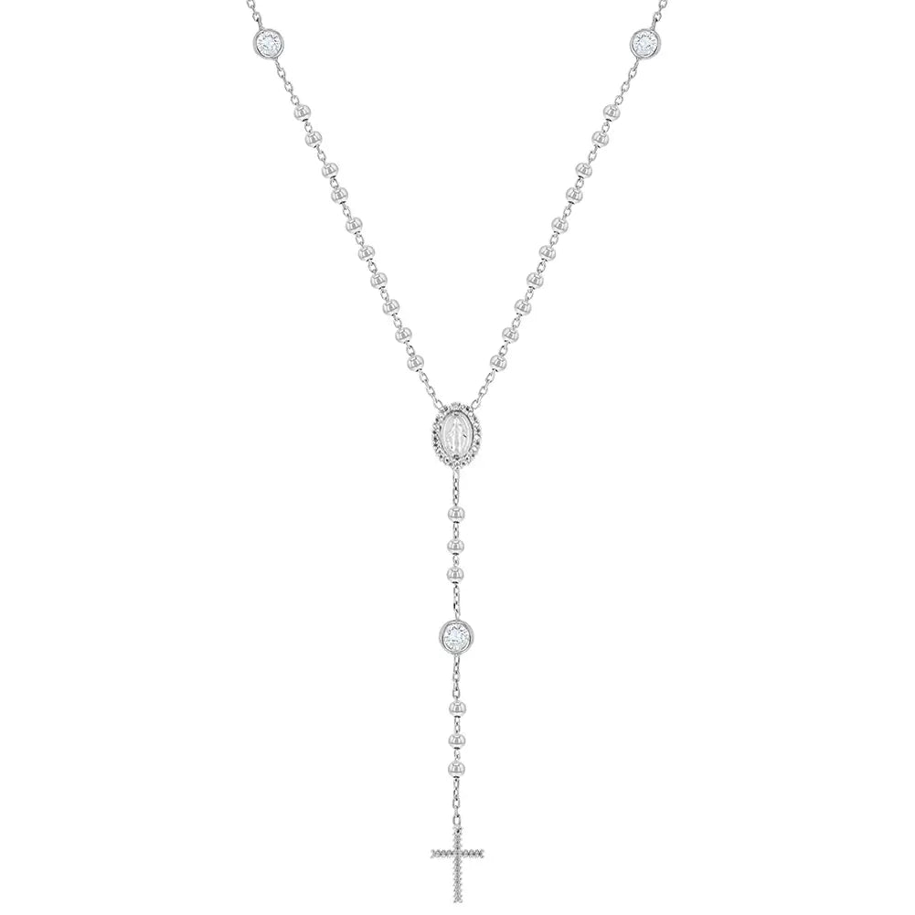 Children s Sterling Silver Clear CZ Virgin Mary Rosary Necklace 16 Smyth Jewelers