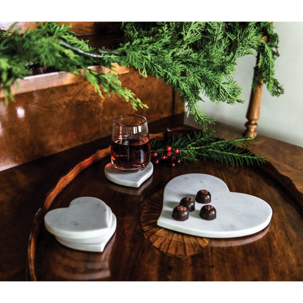 Simon Pearce White Marble Heart Coasters in Gift Box- Set of 4