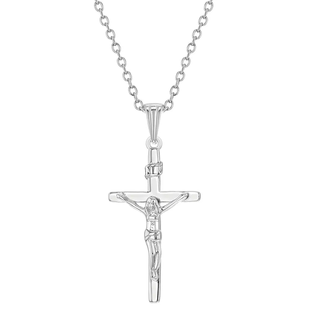 Children s Sterling Silver Traditional Jesus Crucifix Pendant Necklace