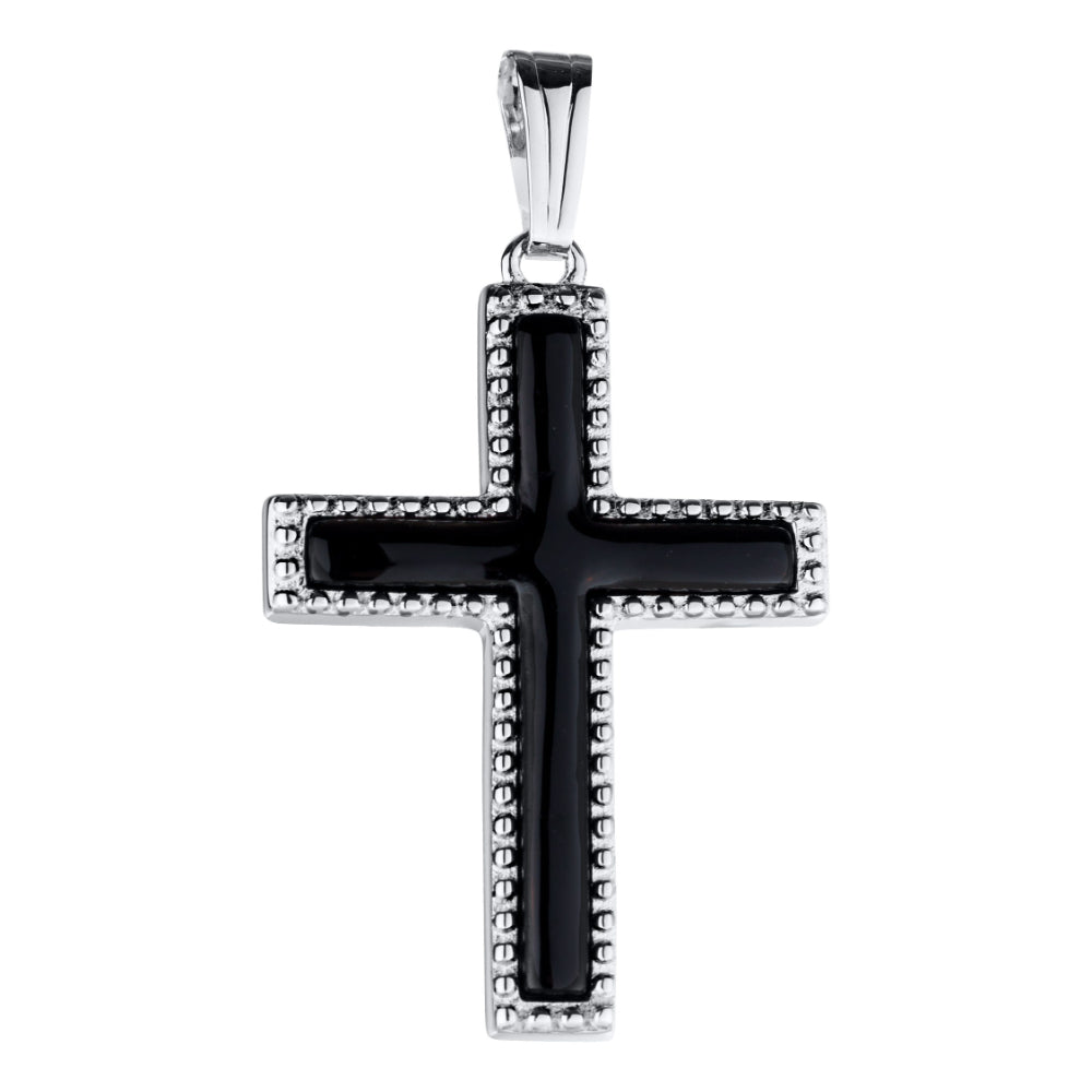 Sterling Silver Onyx Beaded Cross Necklace