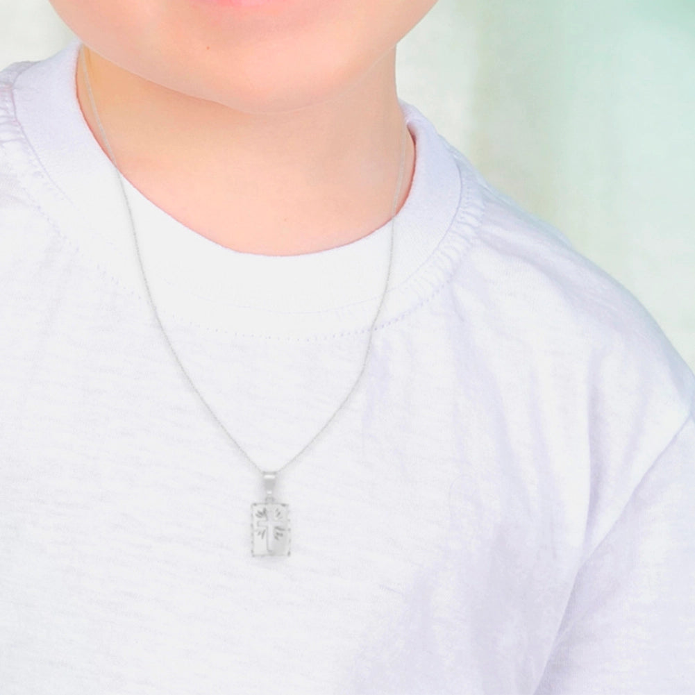 Children's Sterling Silver Short Rectangle Medallion Cutout Cross Necklace