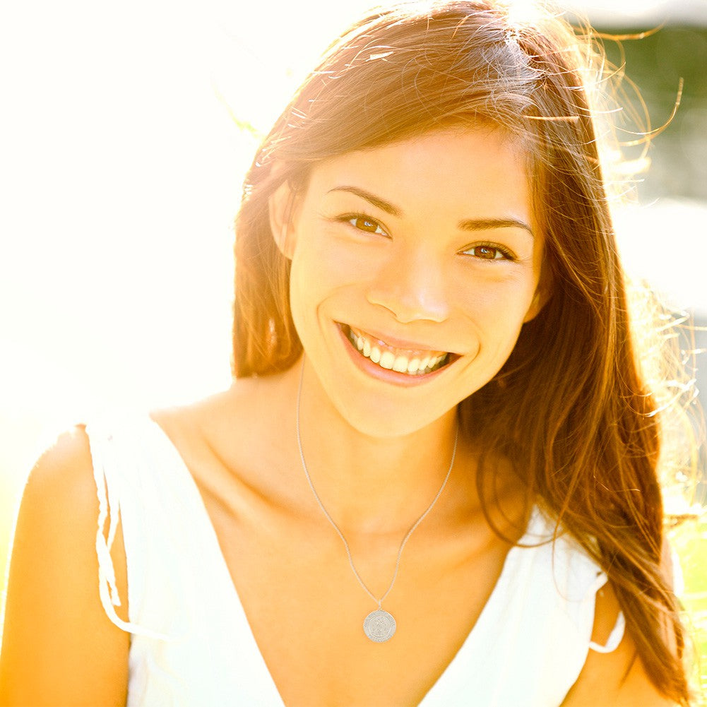 Children's Sterling Silver Guardian Angel Round Medal Pendant