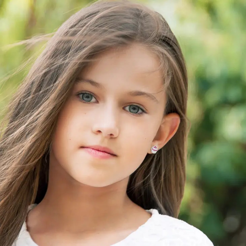 Children's Sterling Silver & Enamel Cupcake Stud Earrings