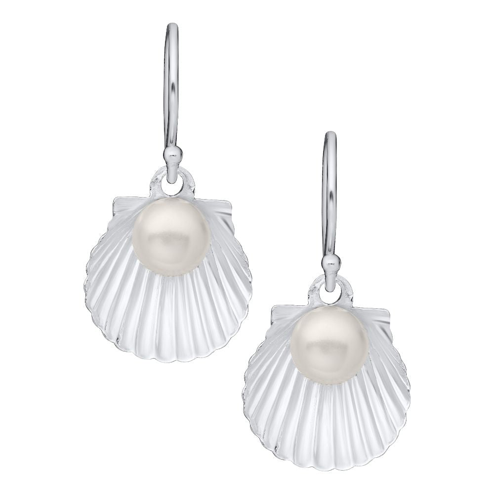 Sterling Silver Shell with Pearl Earrings