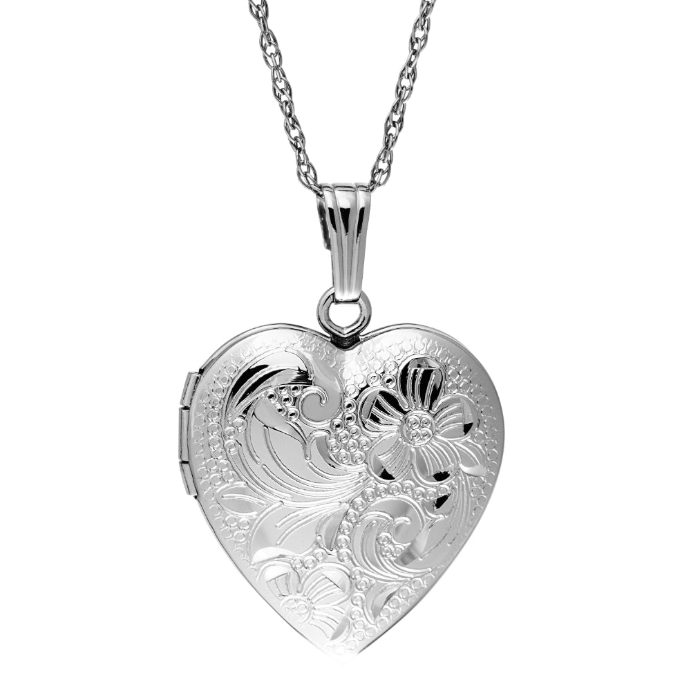 Sterling Silver Engraved Heart Locket Necklace 18