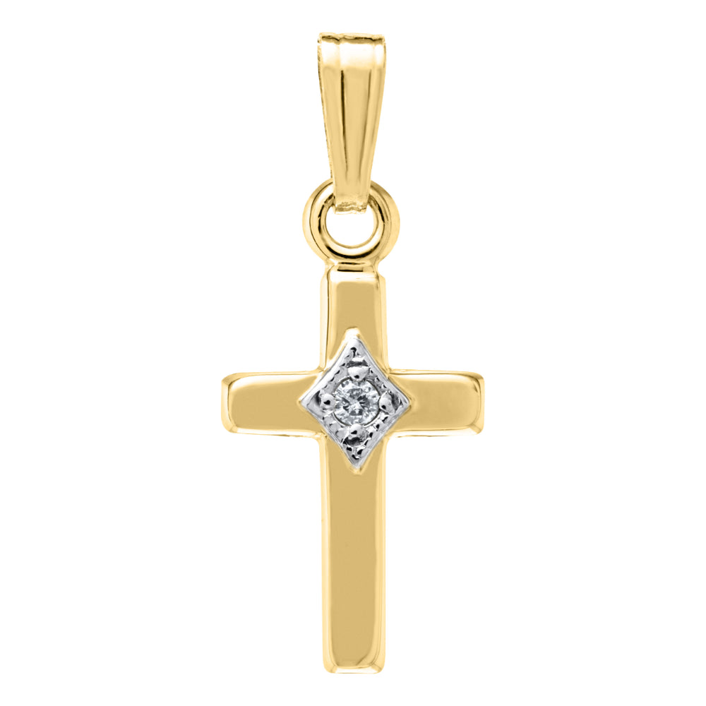 Children's 14k Gold Cross with Diamond 15"