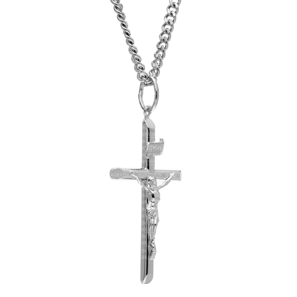 Sterling Silver Large Crucifix Pendant Necklace