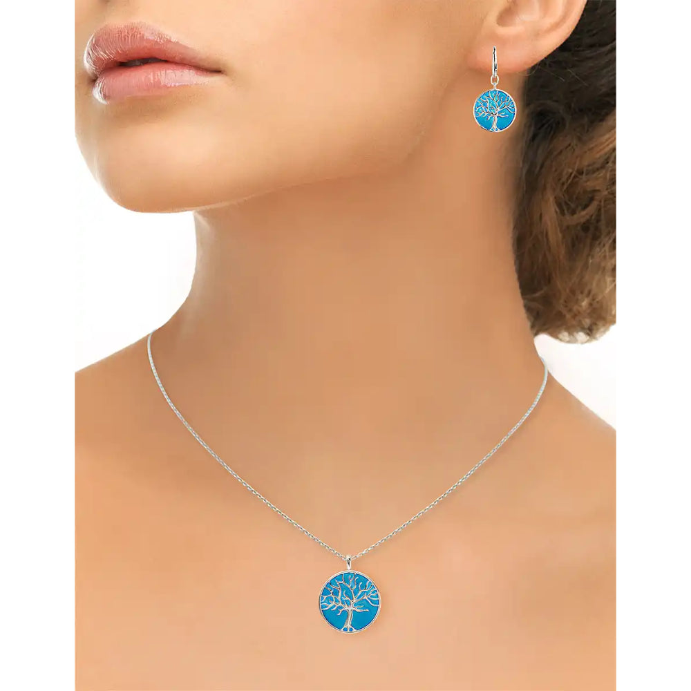 Nicole Barr Blue Enamel Tree of Life Earrings