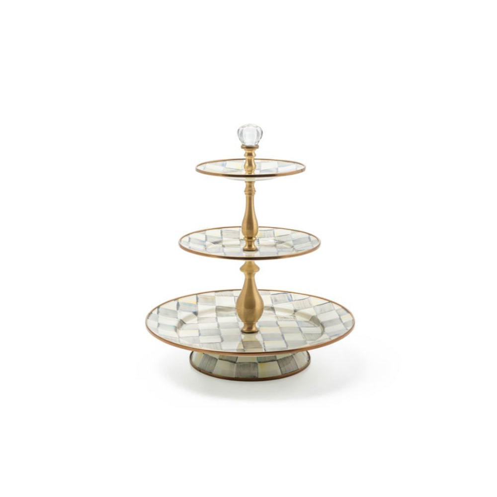 MacKenzie-Childs Sterling Check Enamel Three Tier Sweet Stand