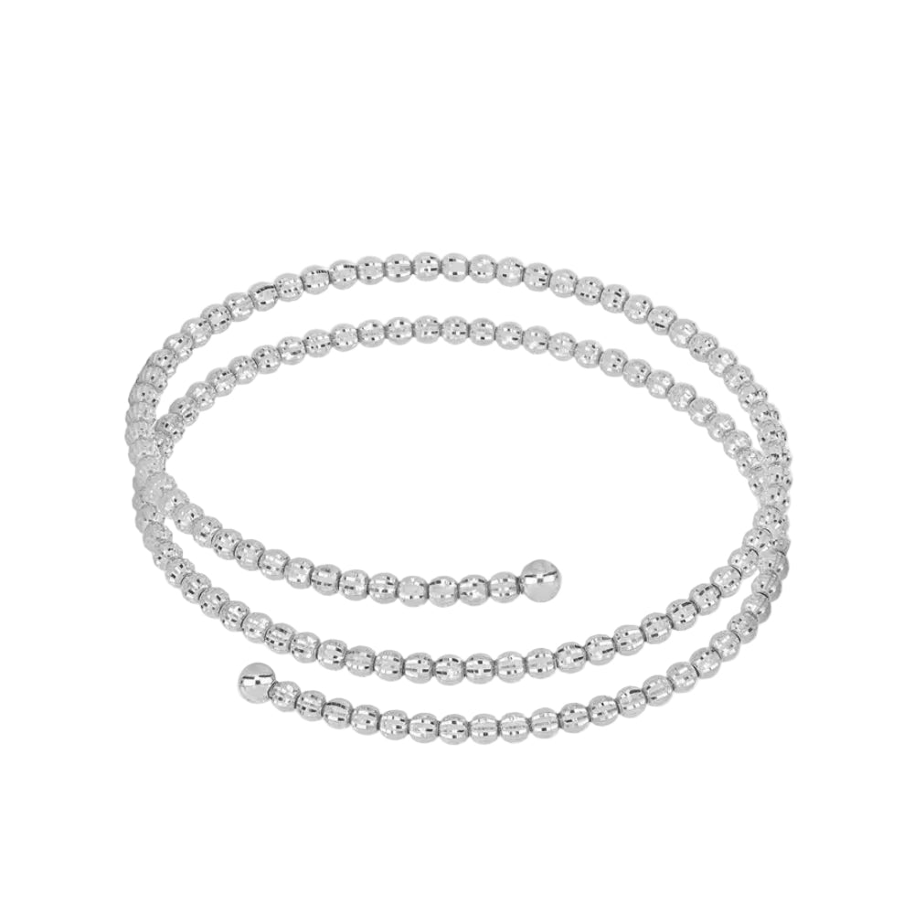 Silver beaded bracelet on a white background