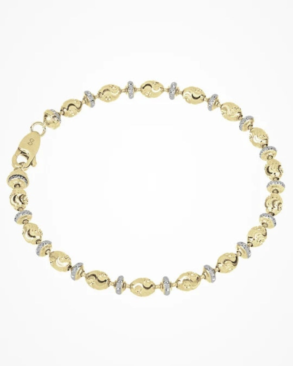 Two tone bracelet with gold and silver tones alternating 