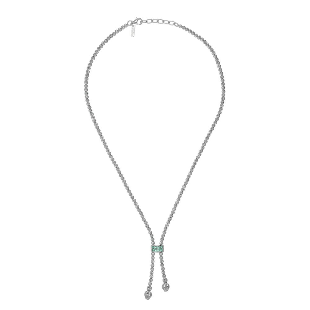 Necklace with a green pendant on a white background
