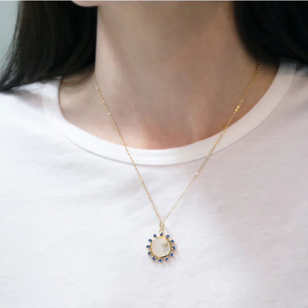 Monica Rich Kosann 18k Gold Mini Mother of Pearl Sapphire