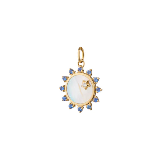 Monica Rich Kosann 18k Gold Mini Mother of Pearl Sapphire "Happiness" Sun Charm