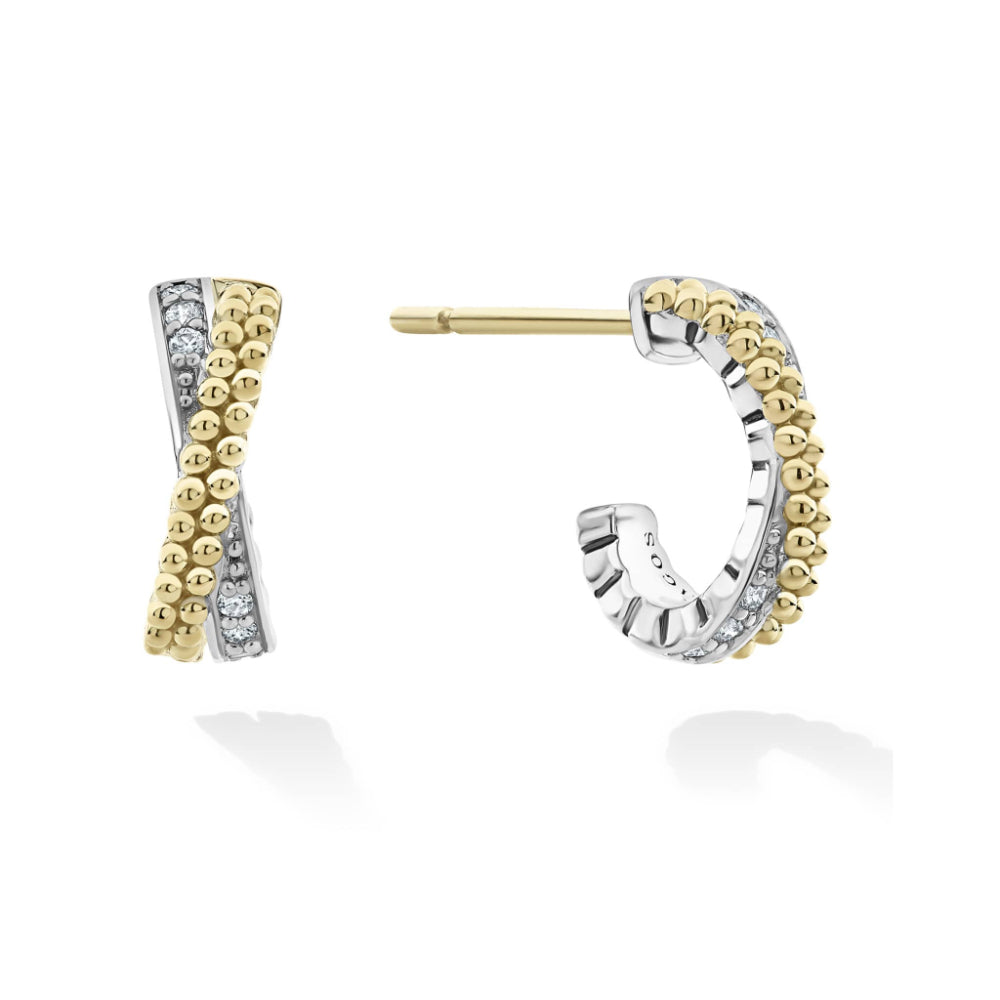 Lagos Caviar Lux Two-Tone X Diamond Huggie Earrings