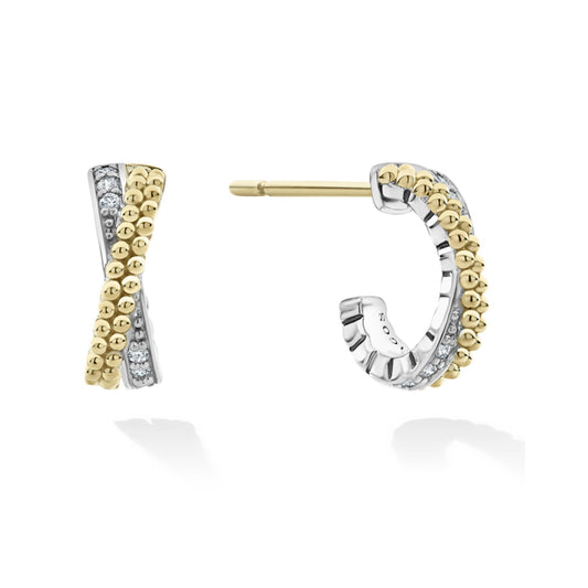 Lagos Caviar Lux Two-Tone X Diamond Huggie Earrings