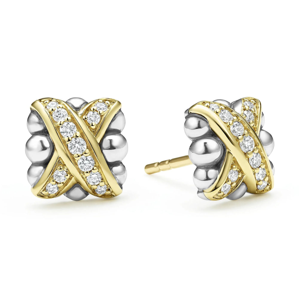 Lagos Embrace Two-Tone X Diamond Stud Earrings