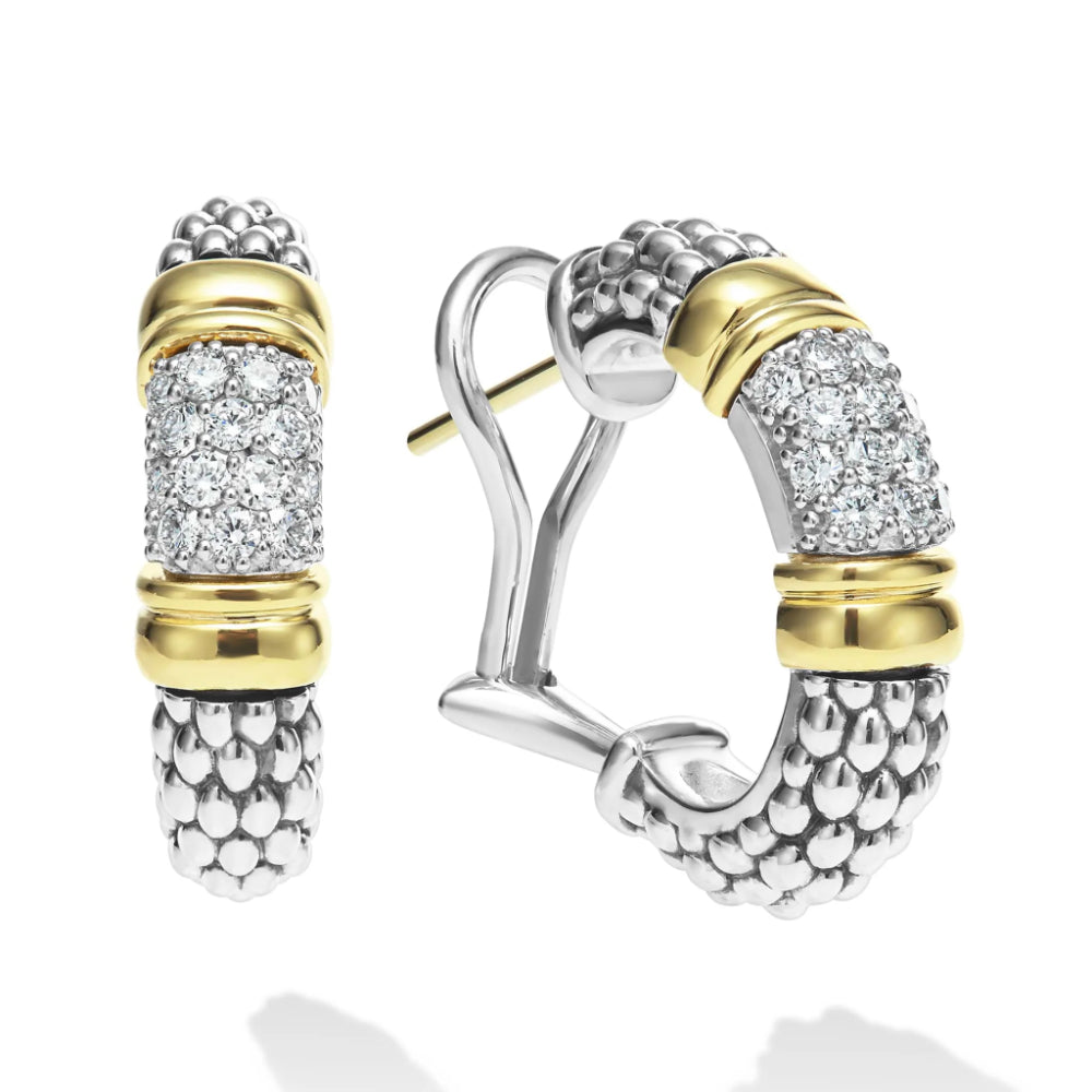Lagos Signature Caviar Two-Tone Diamond Hoop Earrings
