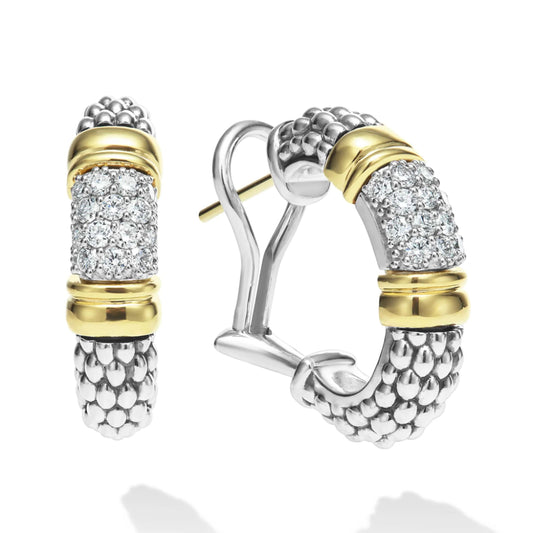 Lagos Signature Caviar Two-Tone Diamond Hoop Earrings