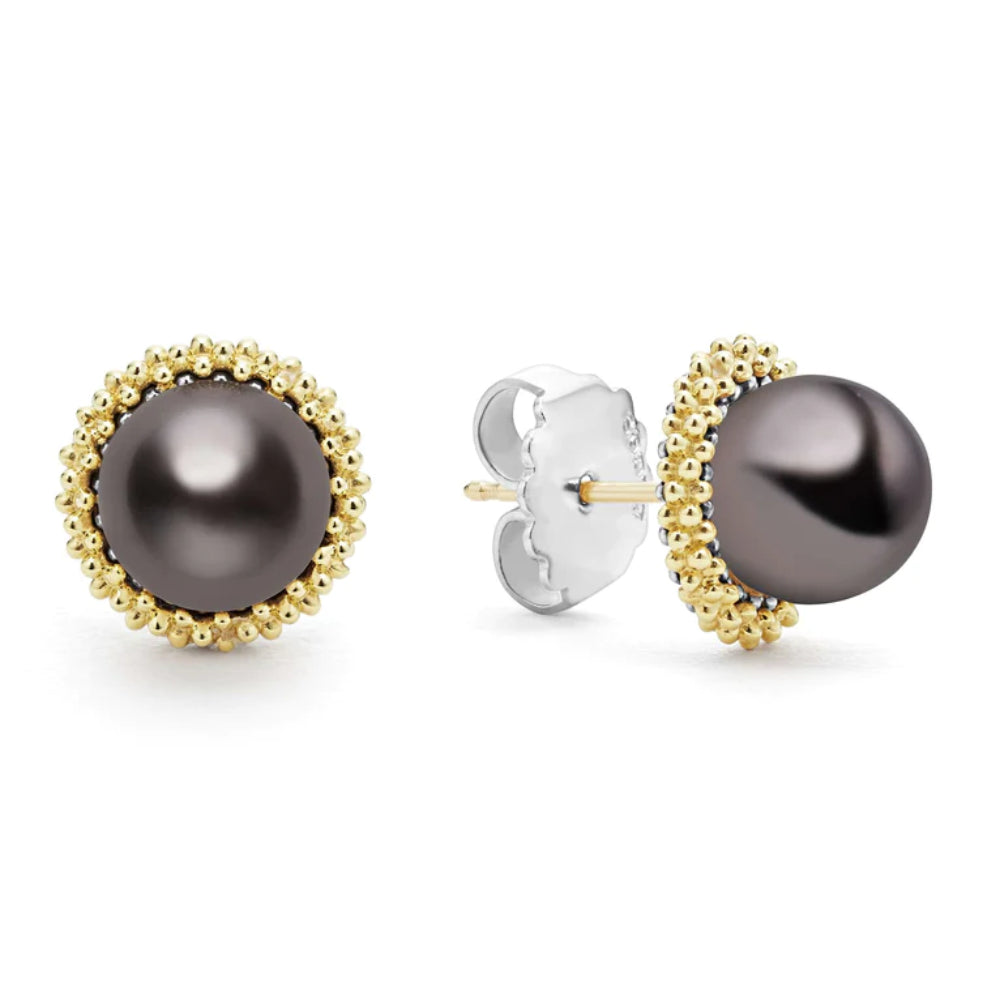 Lagos Luna 18k Gold Tahitian Black Pearl Stud Earrings