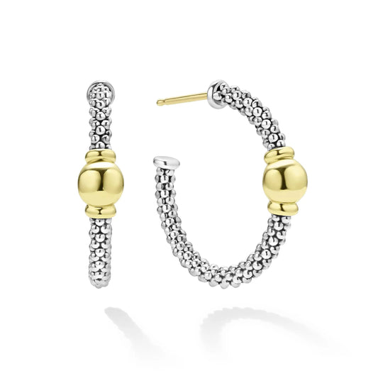 Lagos Signature Caviar Two-Tone Station Hoop Earrings