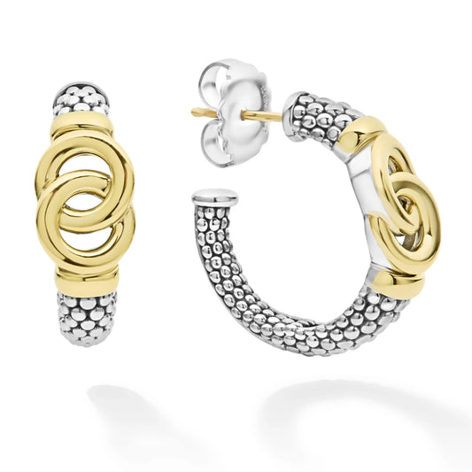 Lagos Signature Caviar Two-Tone Interlocking Hoop Earrings