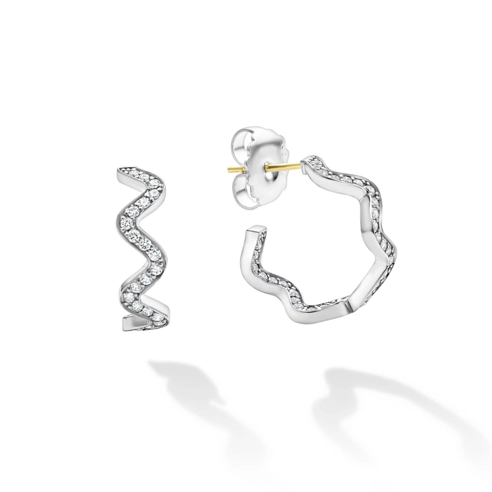 Lagos Caviar Spark Wave Diamond Hoop Earrings