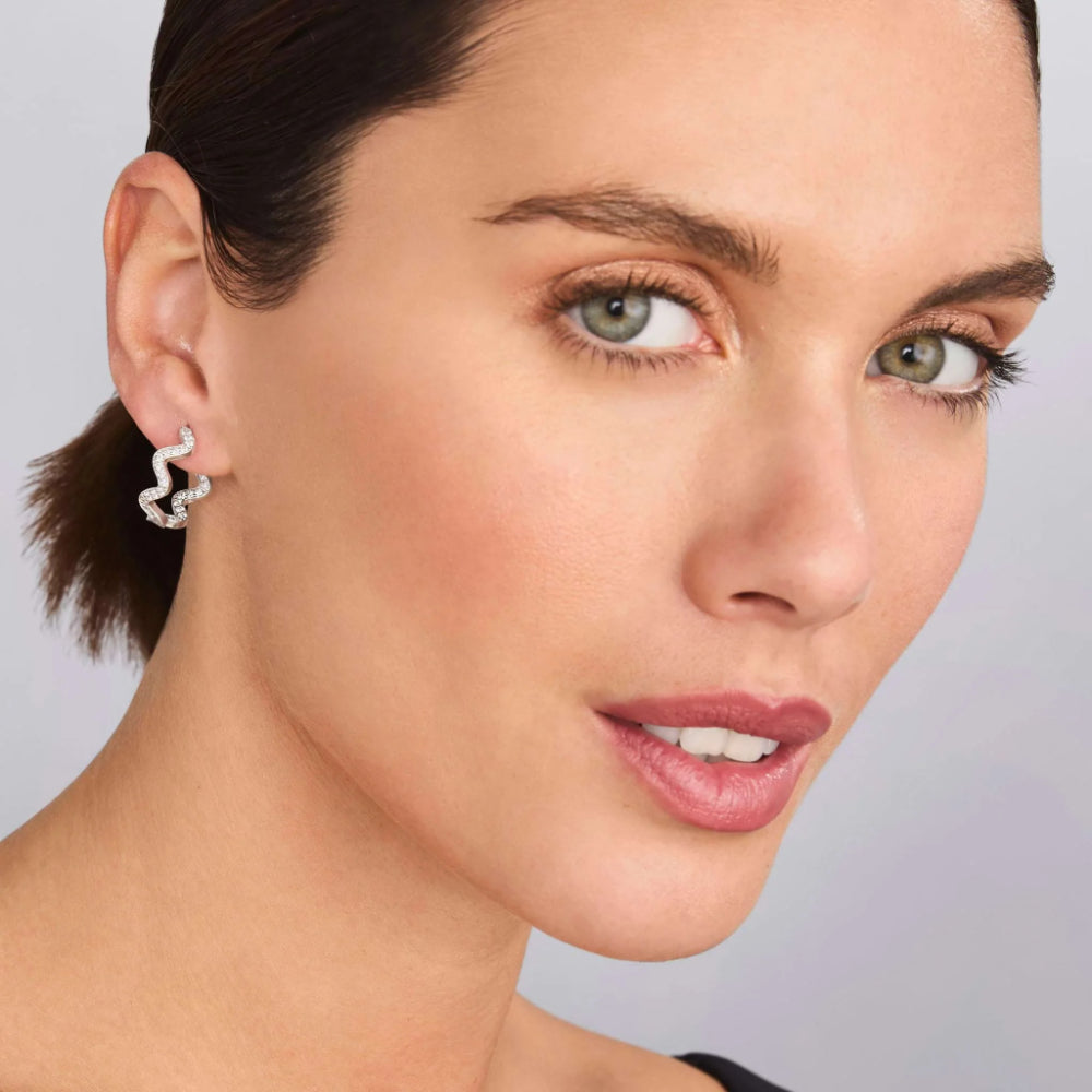 Lagos Caviar Spark Wave Diamond Hoop Earrings