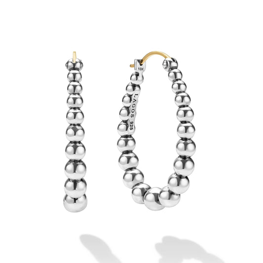 Lagos Caviar Bubbly Silver Oval Beaded Hoop Earrings