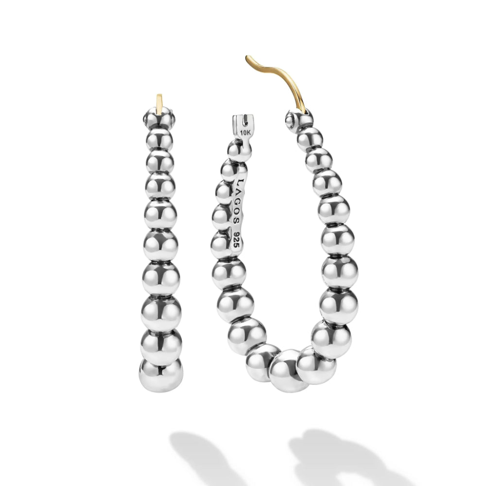 Lagos Caviar Bubbly Silver Oval Beaded Hoop Earrings
