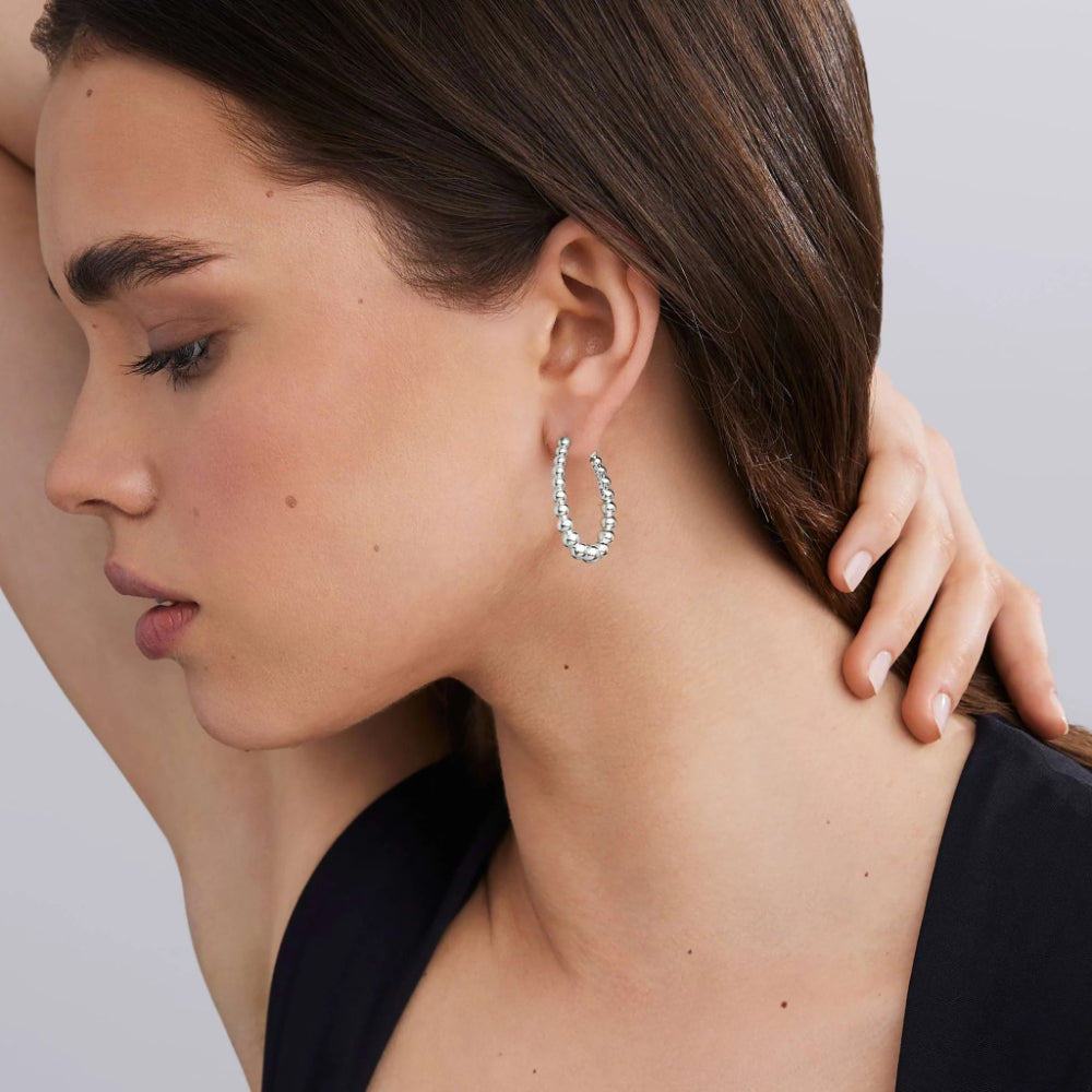 Lagos Caviar Bubbly Silver Oval Beaded Hoop Earrings