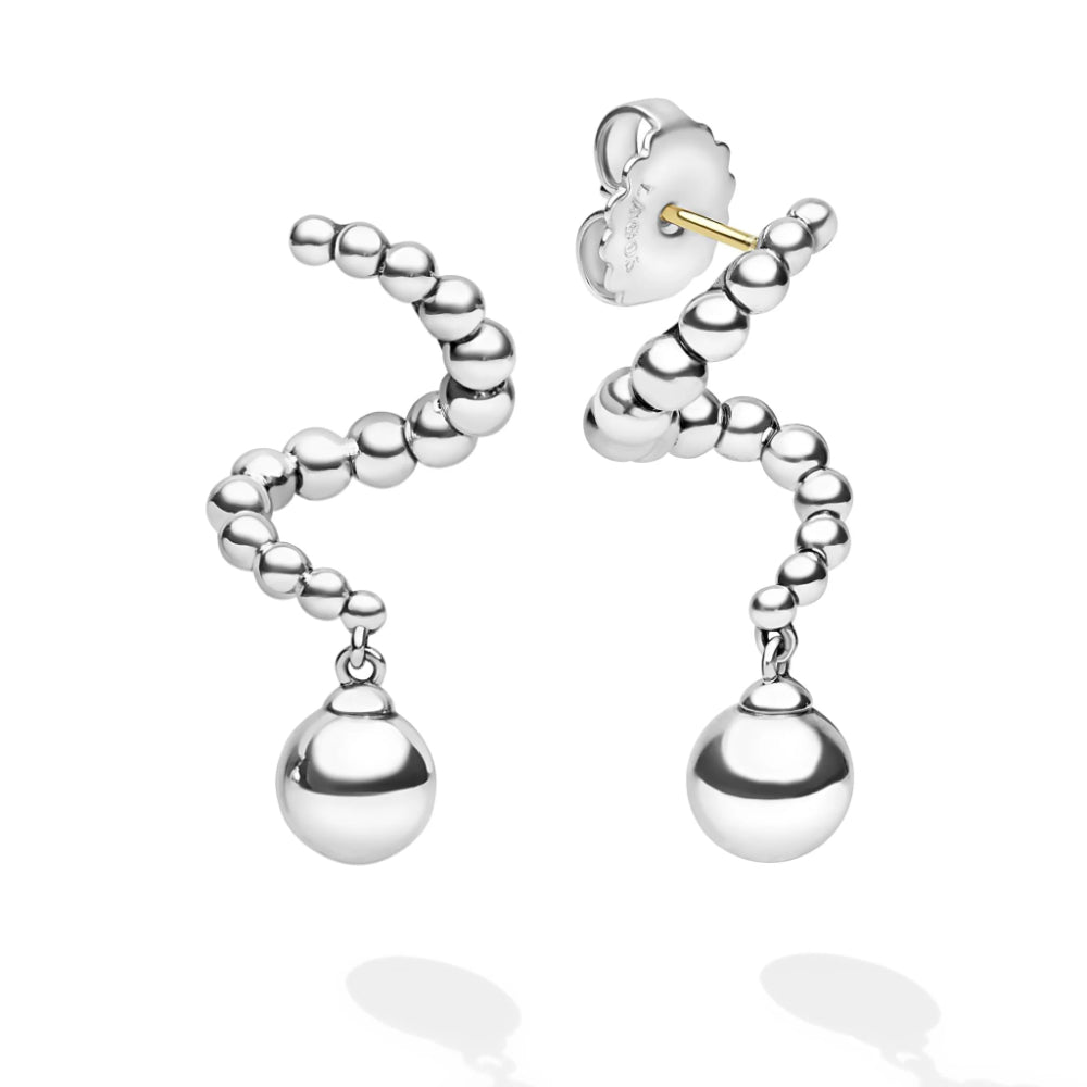 Sterling silver beaded statement drop earrings with smooth sterling silver caviar beading. 