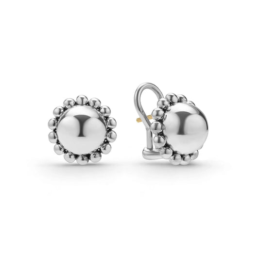 Lagos Caviar Bubbly Silver Round Omega Clip Earrings