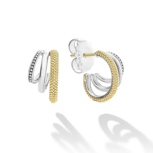 Lagos Caviar Lux Two-Tone Three Ring Hoop Earrings