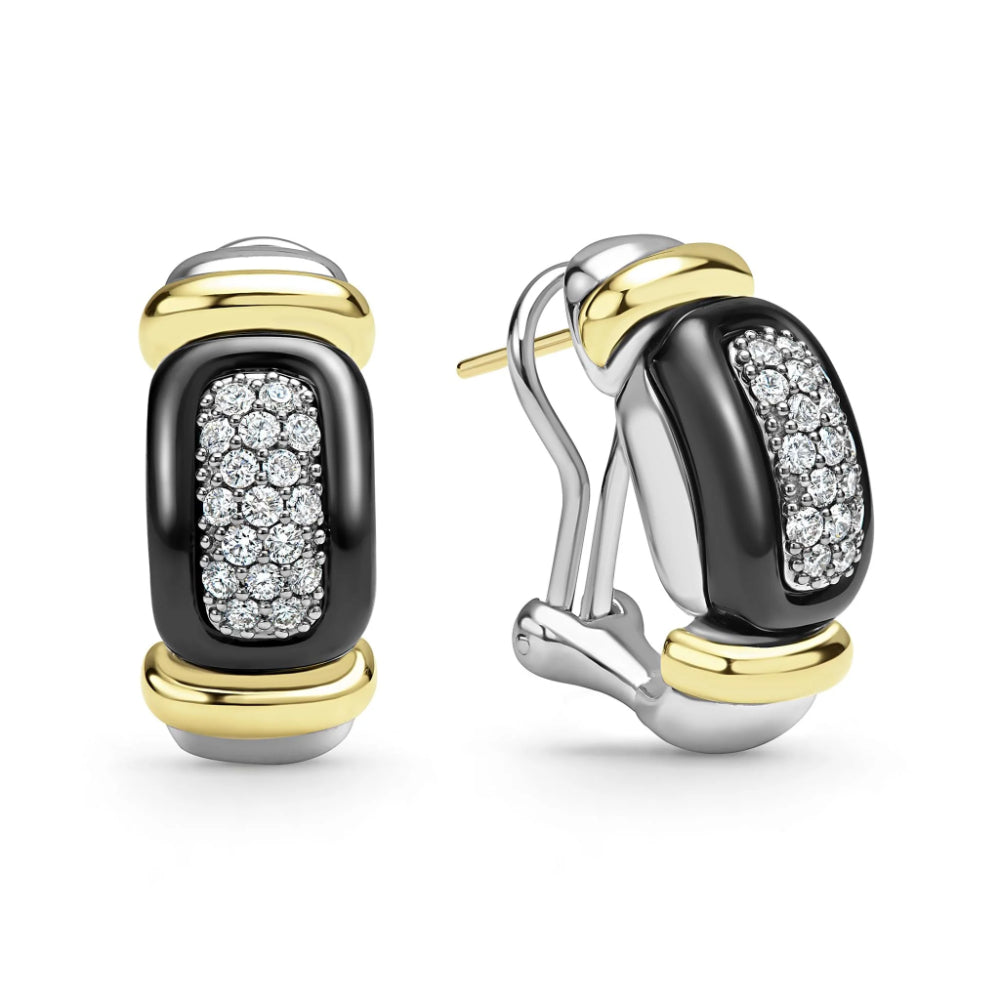 Lagos Black Caviar Black Ceramic Diamond Huggie Earrings