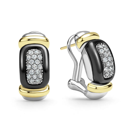 Lagos Black Caviar Black Ceramic Diamond Huggie Earrings