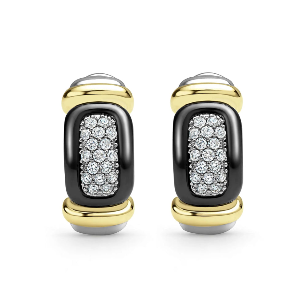Lagos Black Caviar Black Ceramic Diamond Huggie Earrings