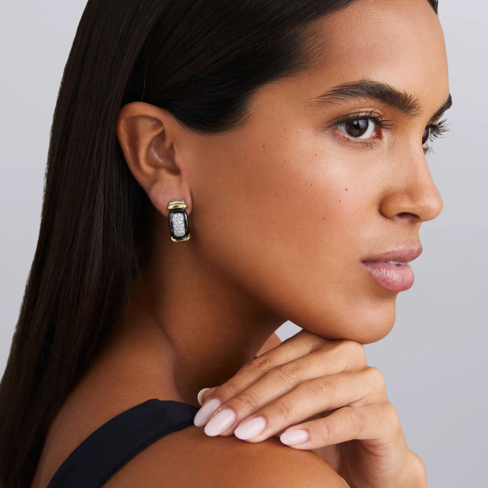 Lagos Black Caviar Black Ceramic Diamond Huggie Earrings