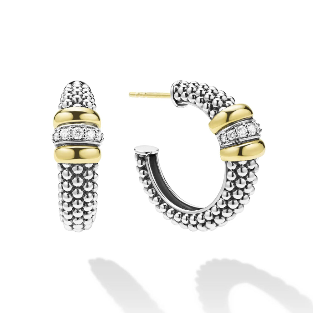 Lagos Signature Caviar Two-Tone Beaded Diamond Hoop Earrings