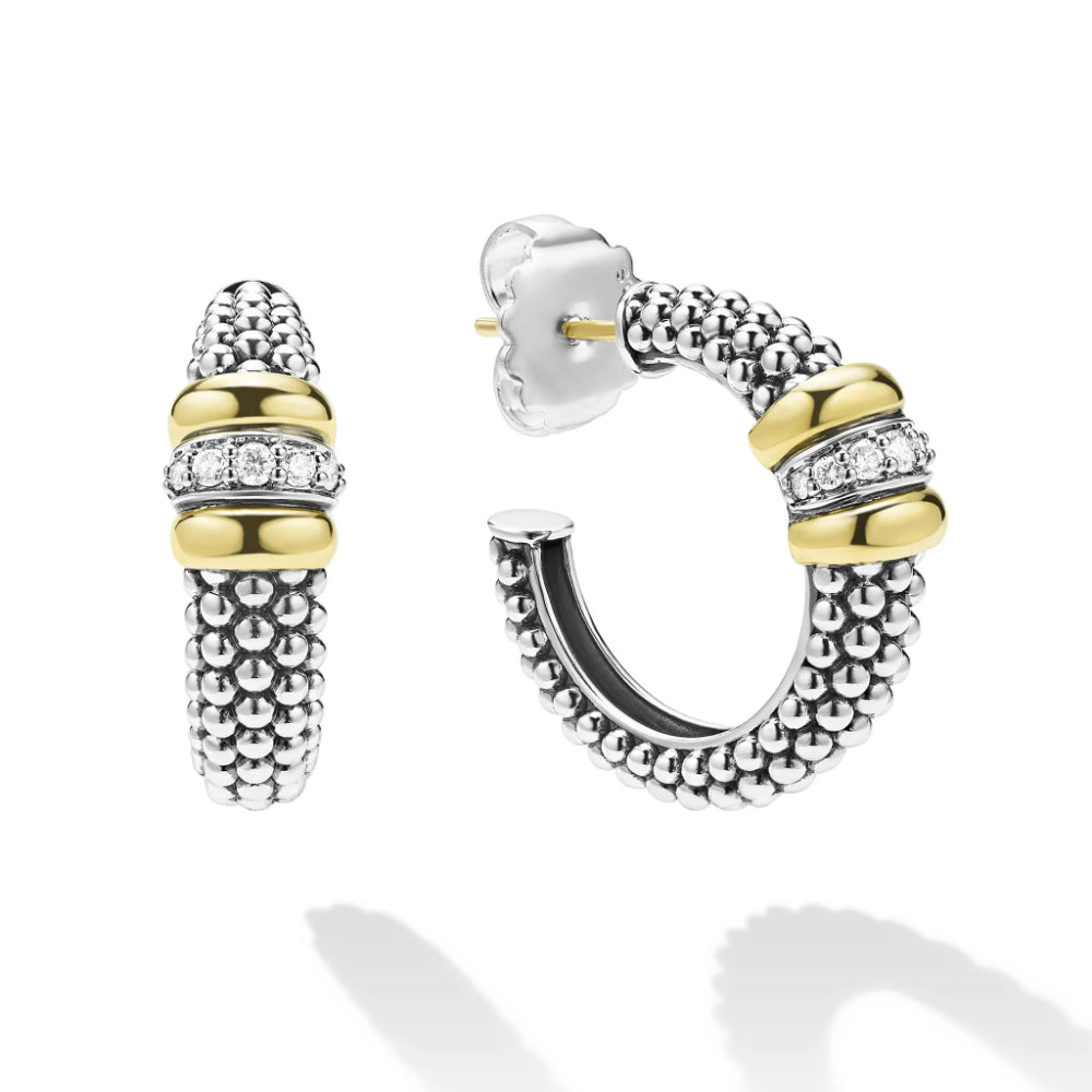 Lagos Signature Caviar Two-Tone Beaded Diamond Hoop Earrings