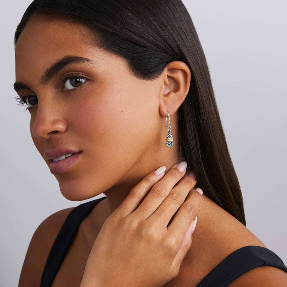 Lagos Signature Caviar Two-Tone Beaded Tear Drop Earrings