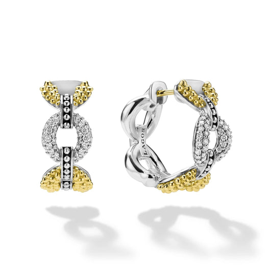 Lagos Caviar Lux Two-Tone Petite Link Diamond Hoop Earrings