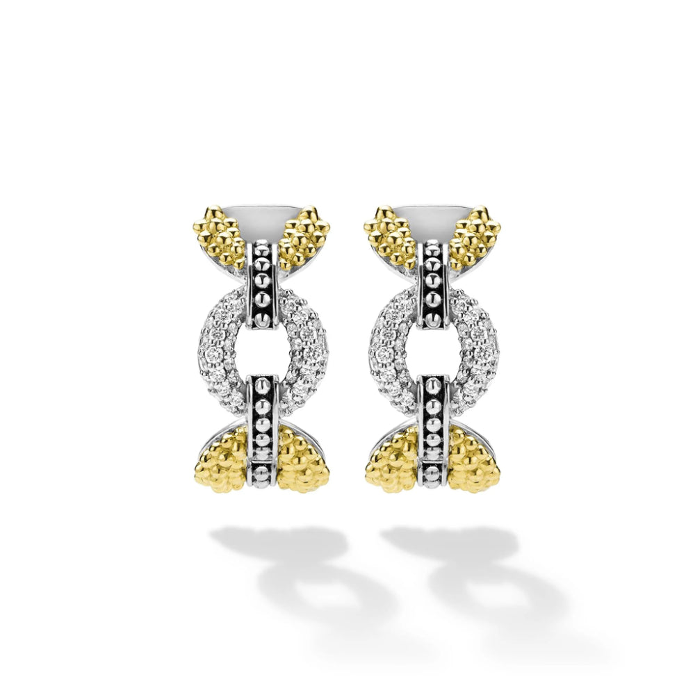 Lagos Caviar Lux Two-Tone Petite Link Diamond Hoop Earrings