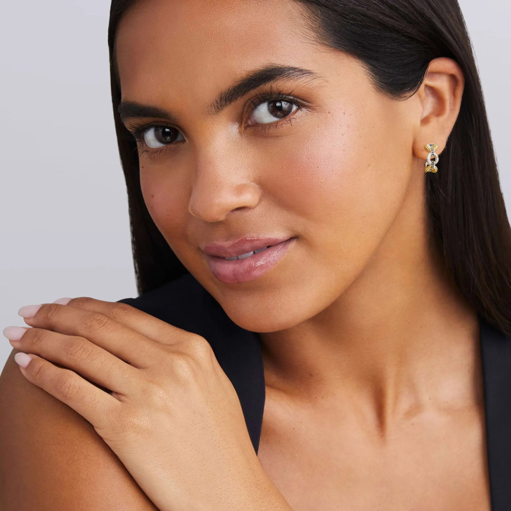 Lagos Caviar Lux Two-Tone Petite Link Diamond Hoop Earrings
