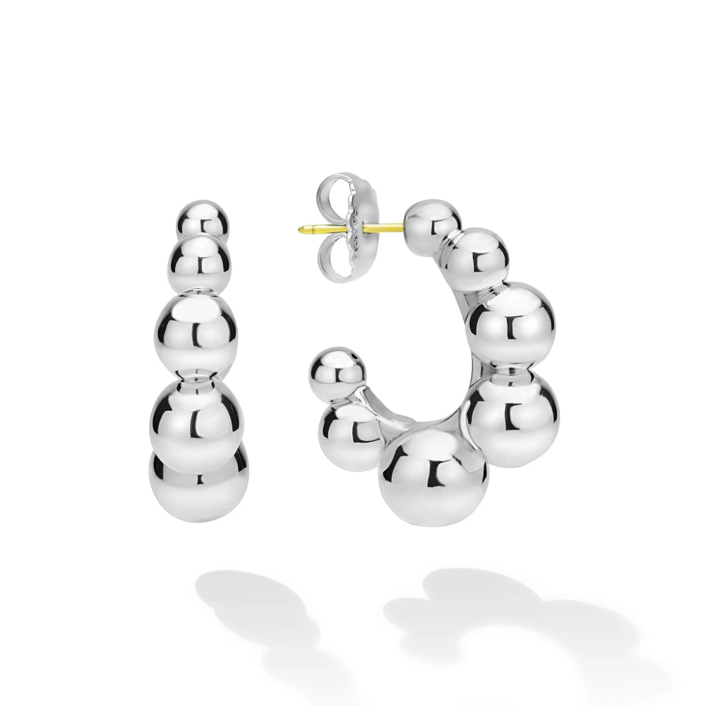 Lagos Caviar Bubbly Silver Beaded Hoop Earrings