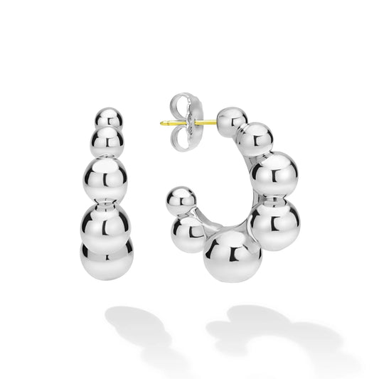 Lagos Caviar Bubbly Silver Beaded Hoop Earrings