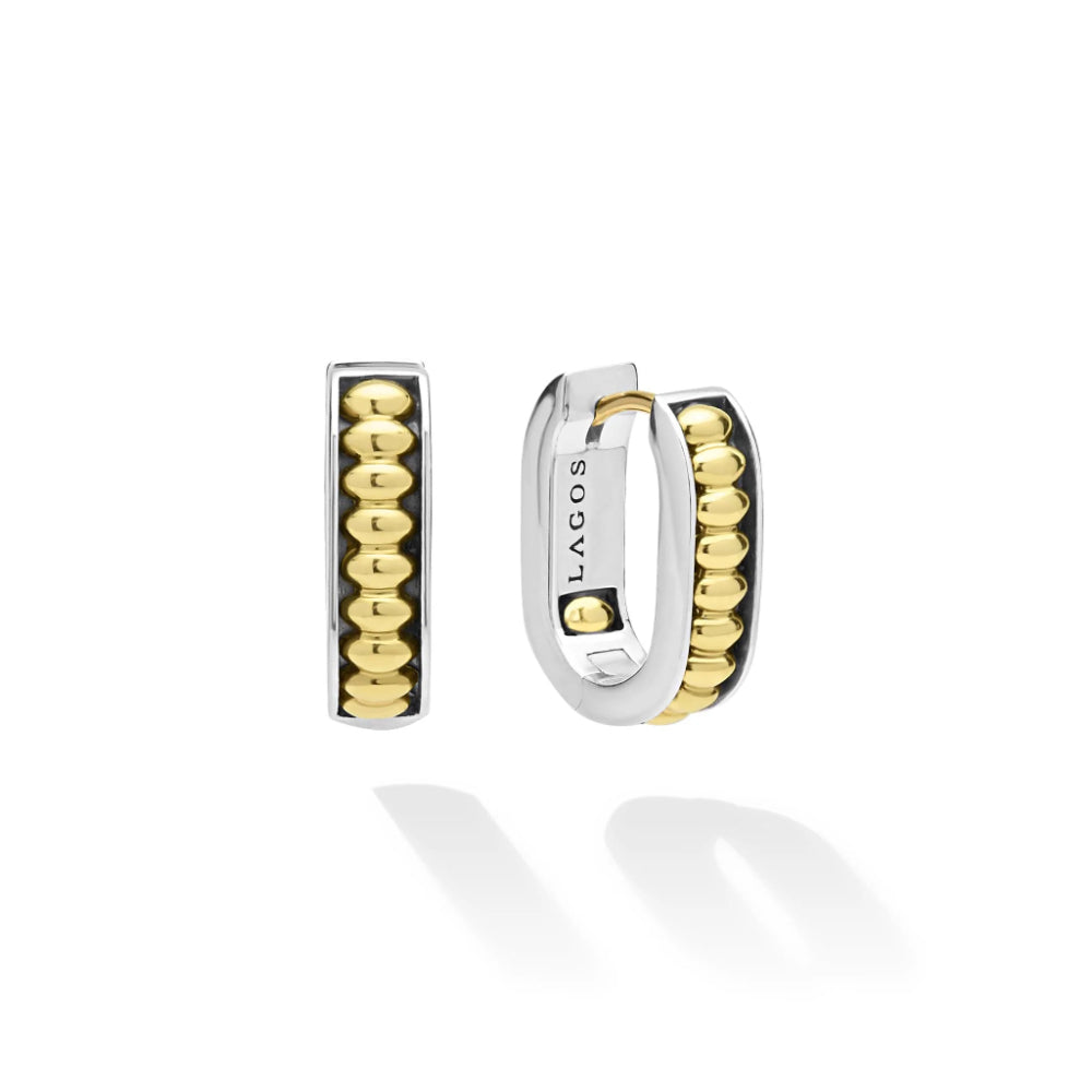 Lagos Signature Caviar Two-Tone Linear Huggie Earrings
