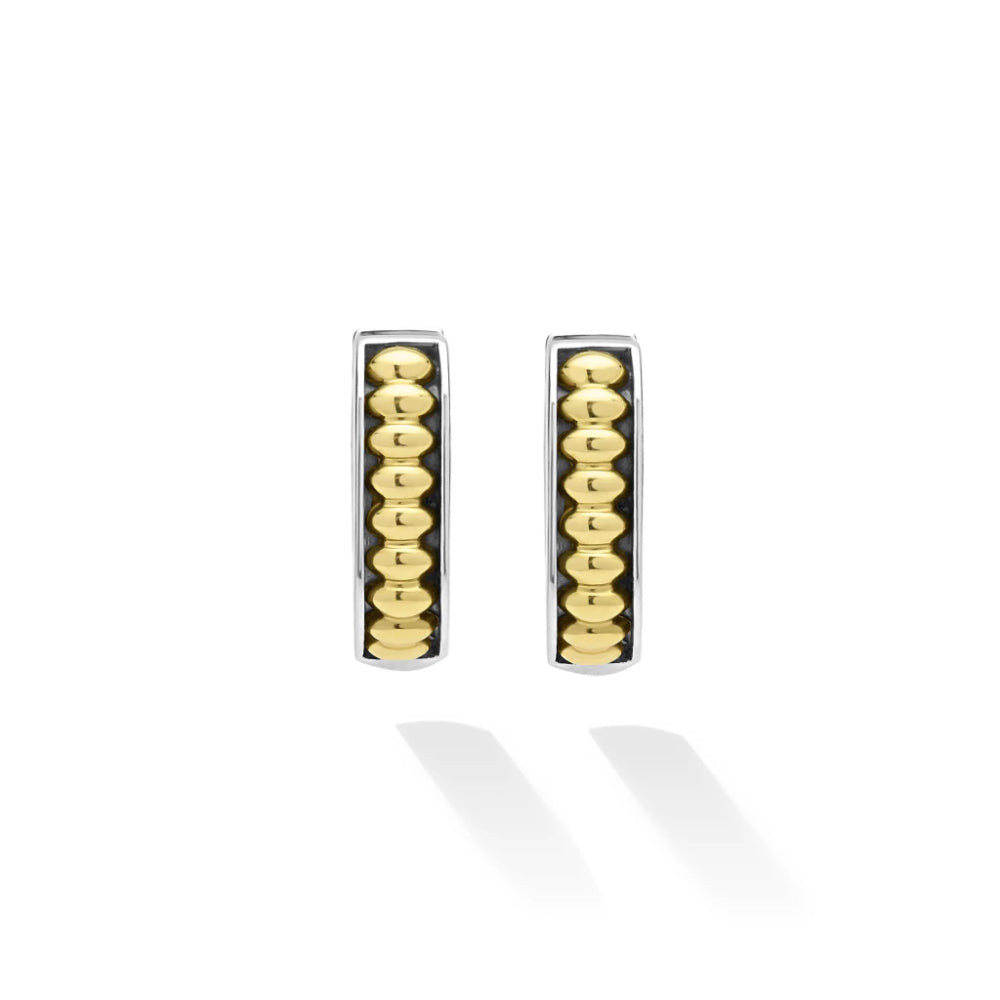 Lagos Signature Caviar Two-Tone Linear Huggie Earrings