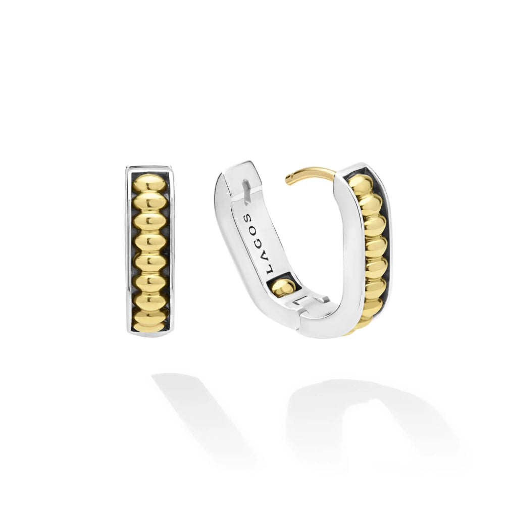 Lagos Signature Caviar Two-Tone Linear Huggie Earrings